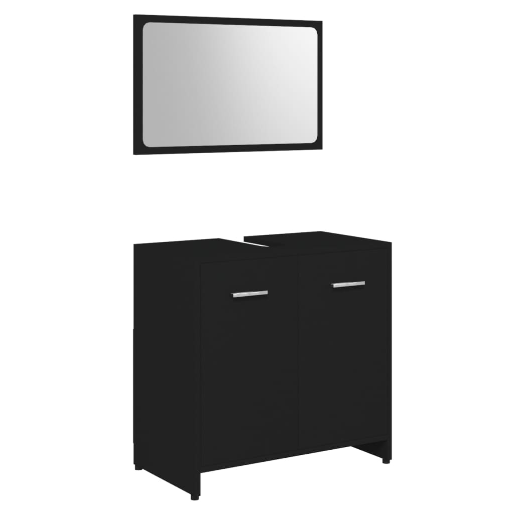 Set mobilier de baie, 3 piese, negru, lemn prelucrat