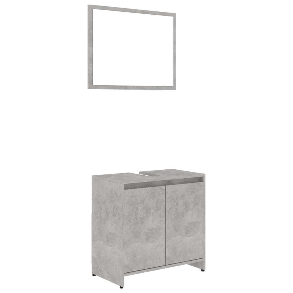 Set mobilier baie, 3 piece, gri beton, lemn prelucrat