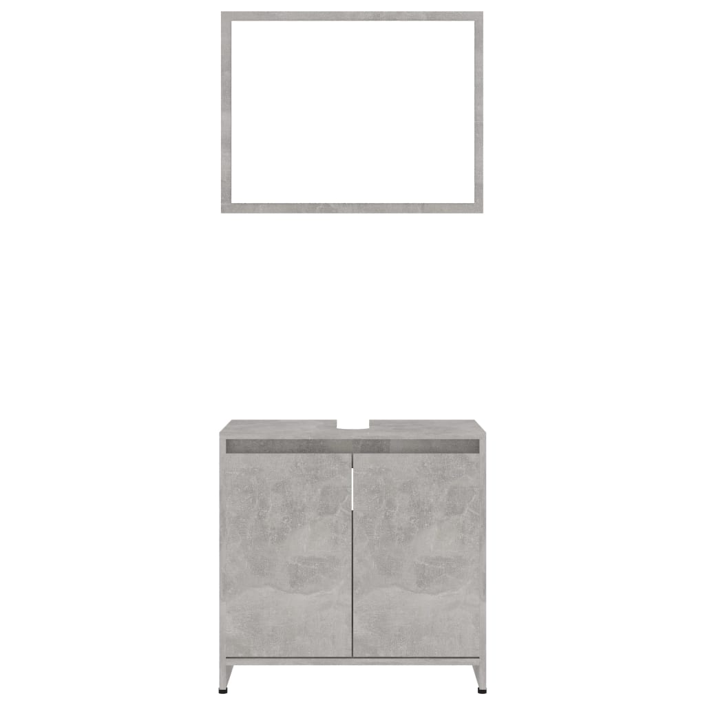 Set mobilier baie, 3 piece, gri beton, lemn prelucrat