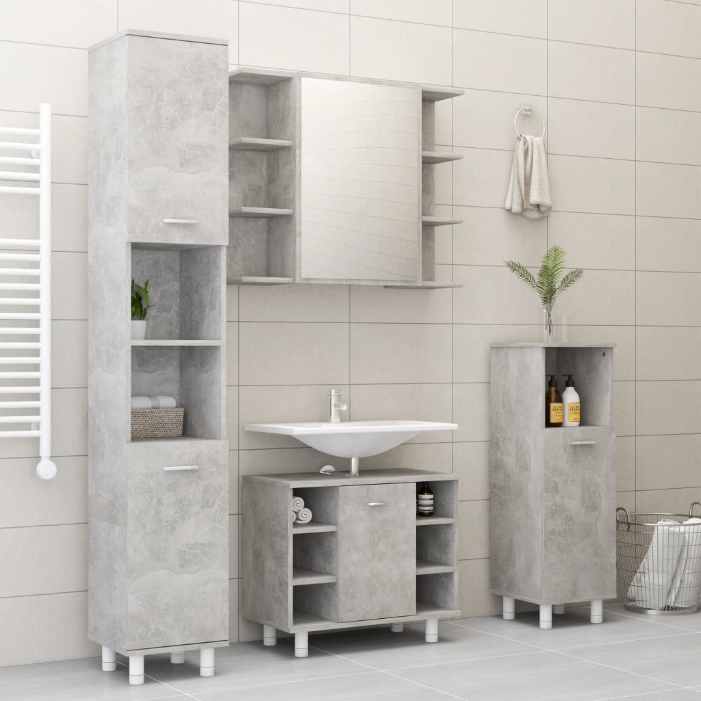 Set mobilier baie, 3 piece, gri beton, lemn prelucrat