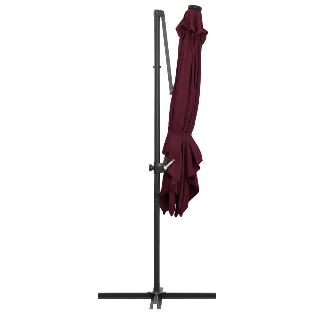 Umbrelă în consolă de grădină cu LED-uri, roșu bordo 250x250 cm