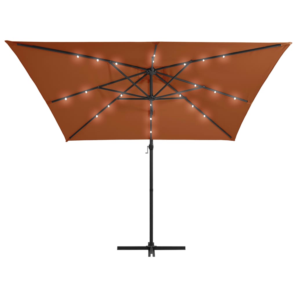 Umbrelă în consolă de grădină cu LED-uri, cărămiziu, 250x250 cm