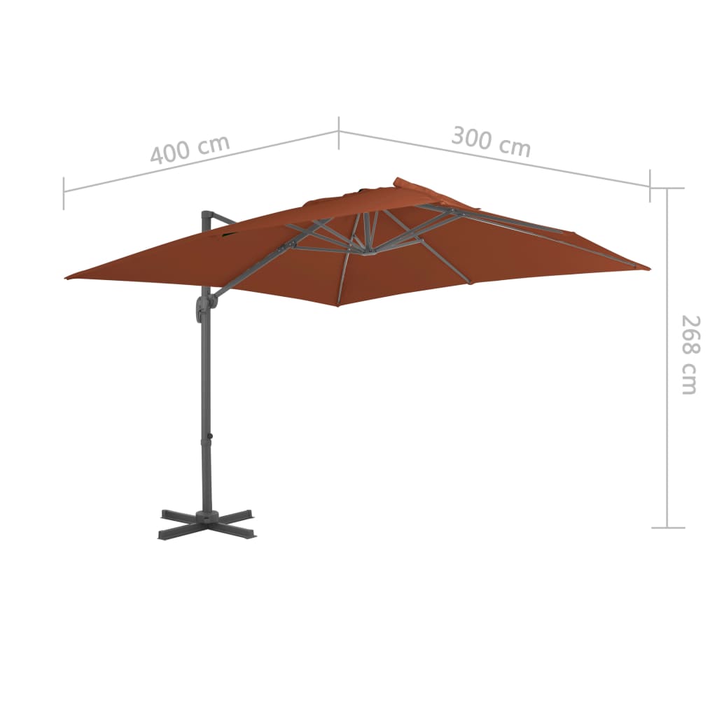 Umbrelă în consolă cu stâlp din aluminiu, cărămiziu, 400x300 cm