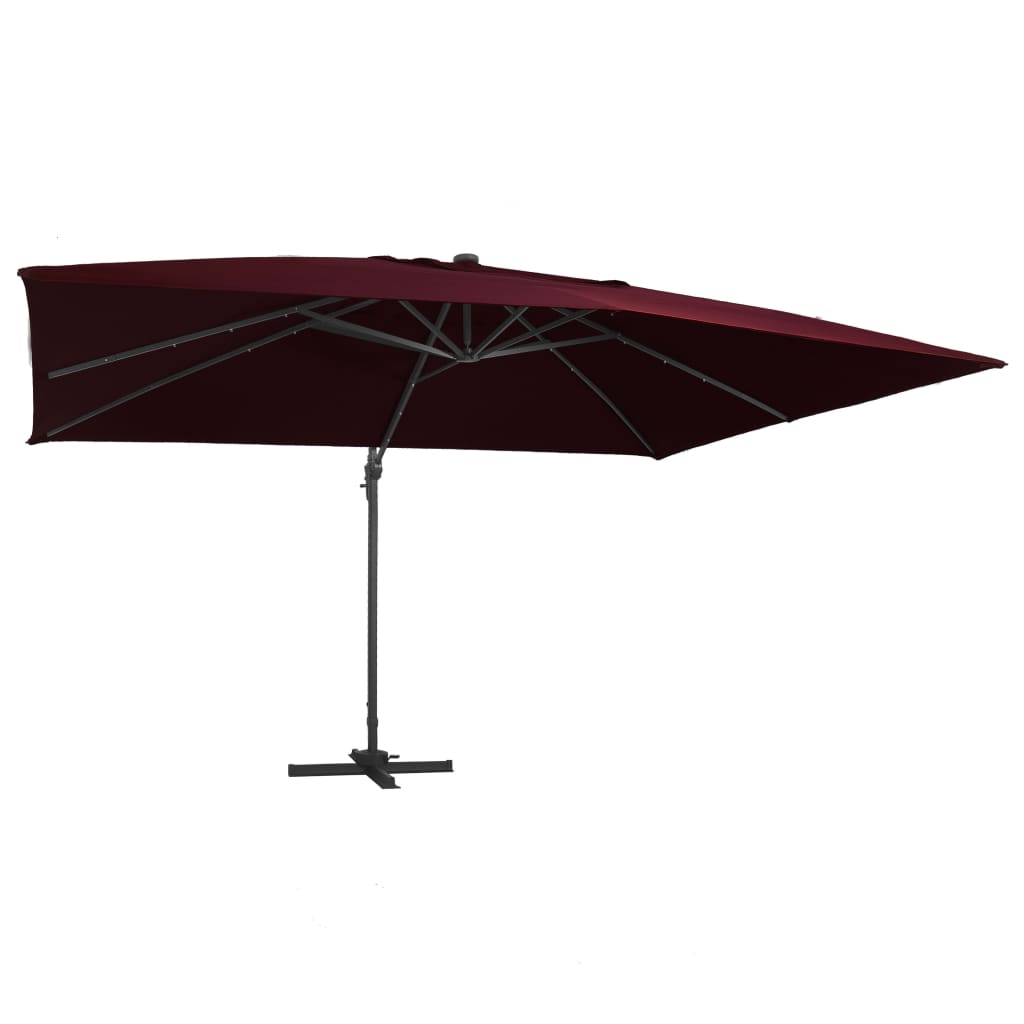 Umbrelă în consolă de grădină cu LED-uri, roșu bordo 400x300 cm