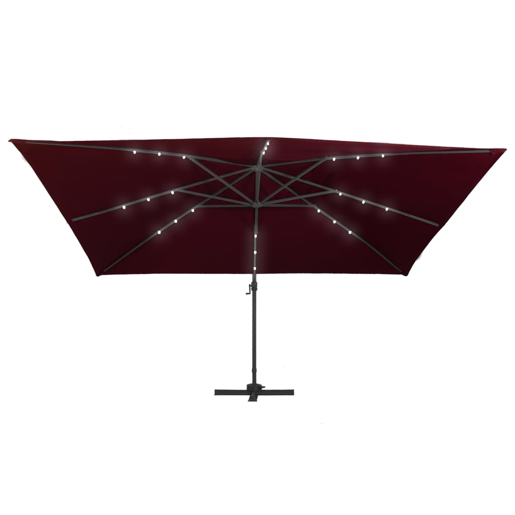 Umbrelă în consolă de grădină cu LED-uri, roșu bordo 400x300 cm