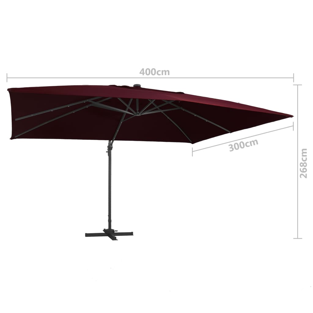 Umbrelă în consolă de grădină cu LED-uri, roșu bordo 400x300 cm