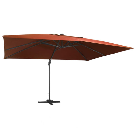 Umbrelă în consolă de grădină cu LED-uri, cărămiziu, 400x300 cm