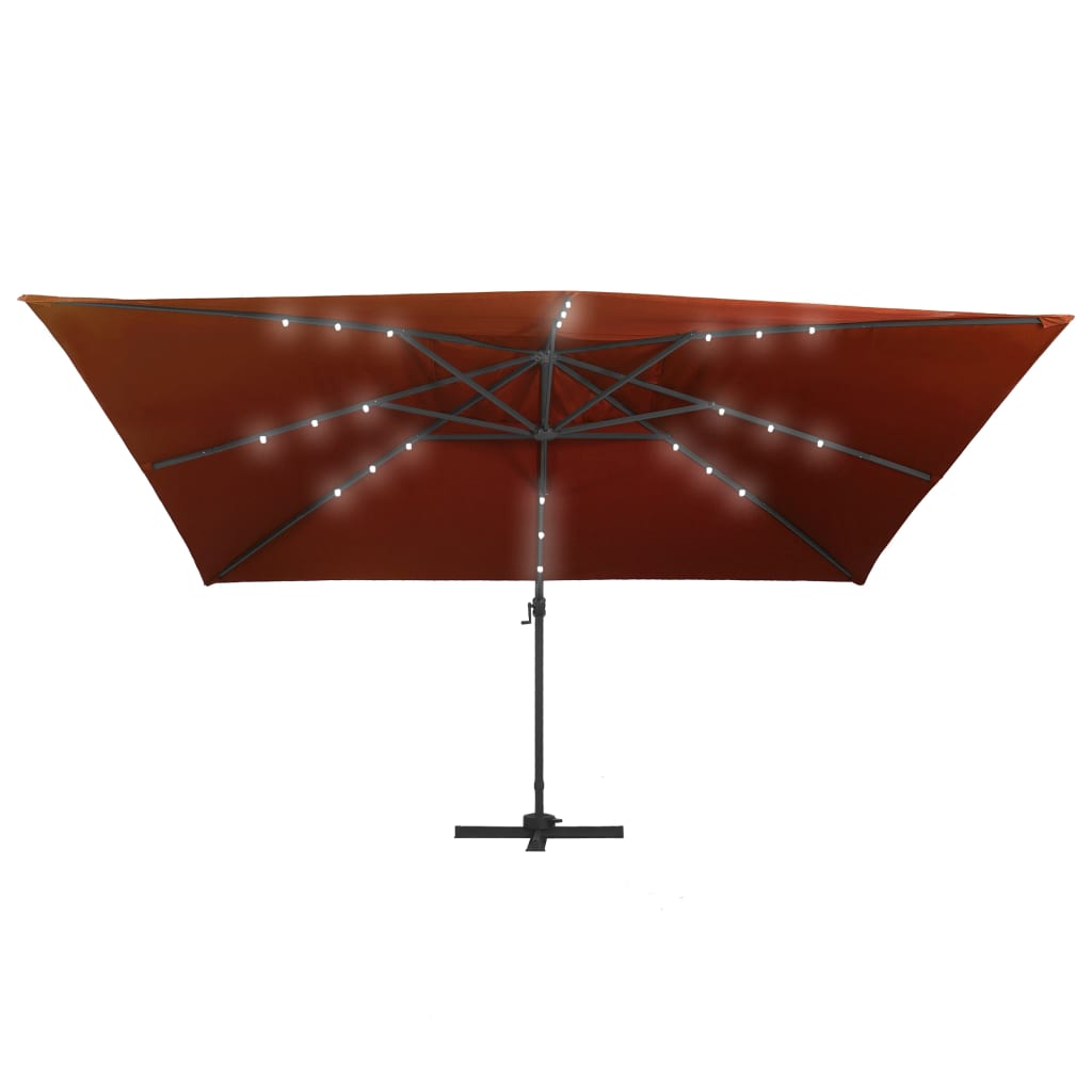 Umbrelă în consolă de grădină cu LED-uri, cărămiziu, 400x300 cm