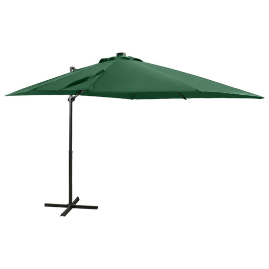 Umbrelă în consolă cu stâlp și LED-uri, verde, 250 cm