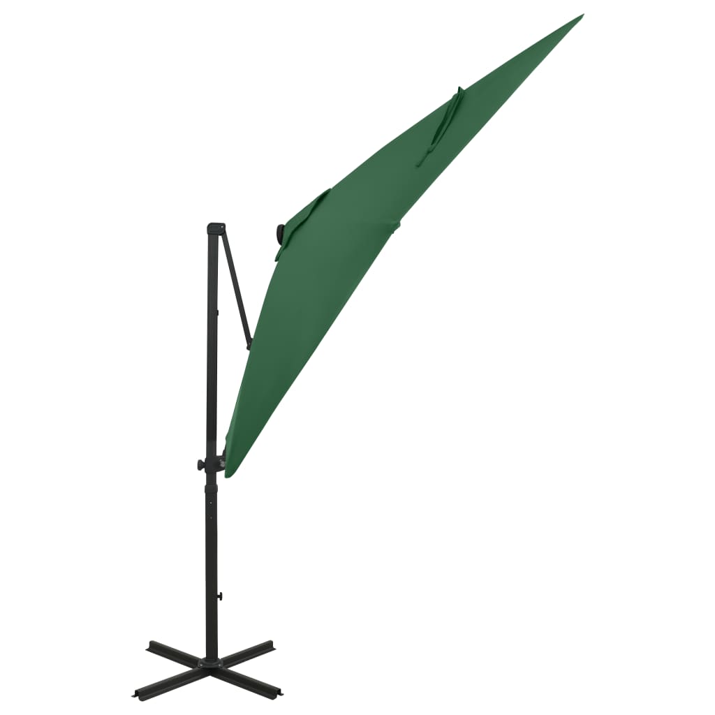 Umbrelă în consolă cu stâlp și LED-uri, verde, 250 cm