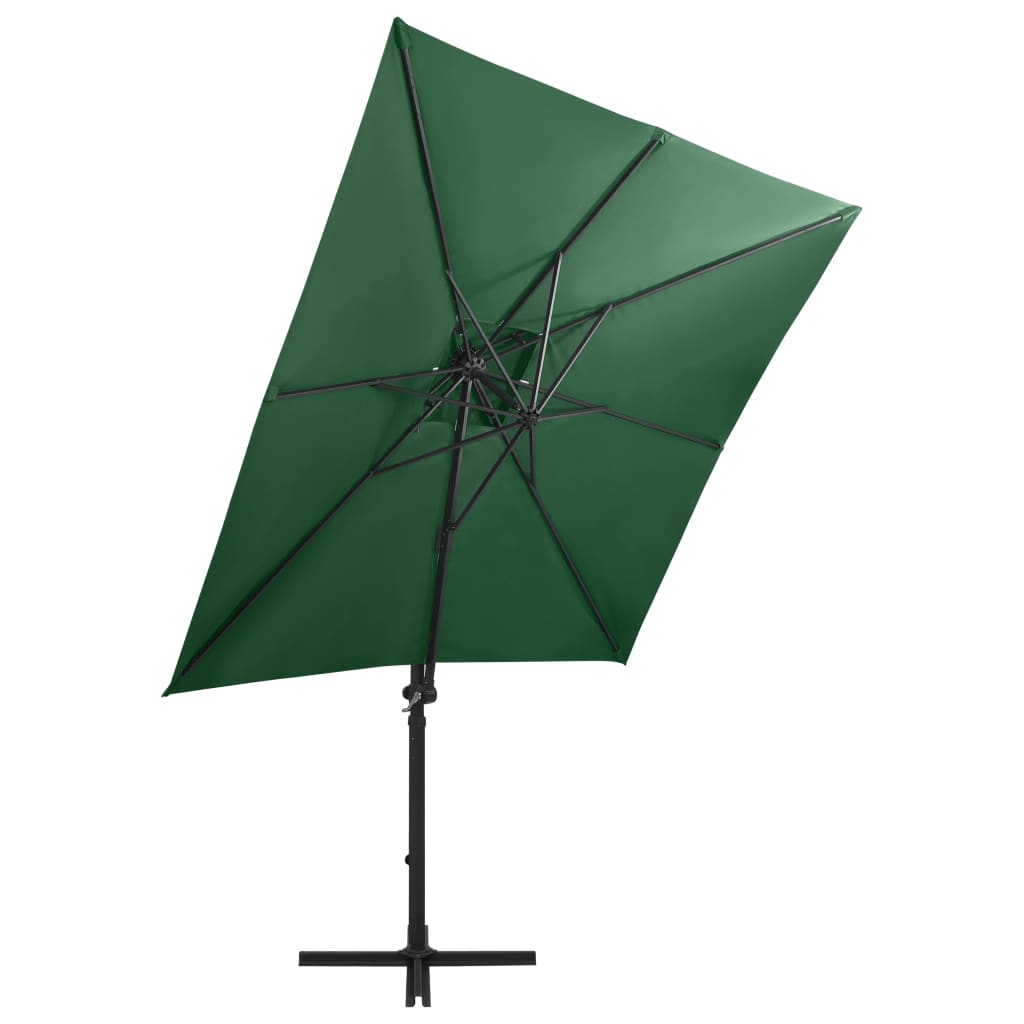 Umbrelă în consolă cu stâlp și LED-uri, verde, 250 cm