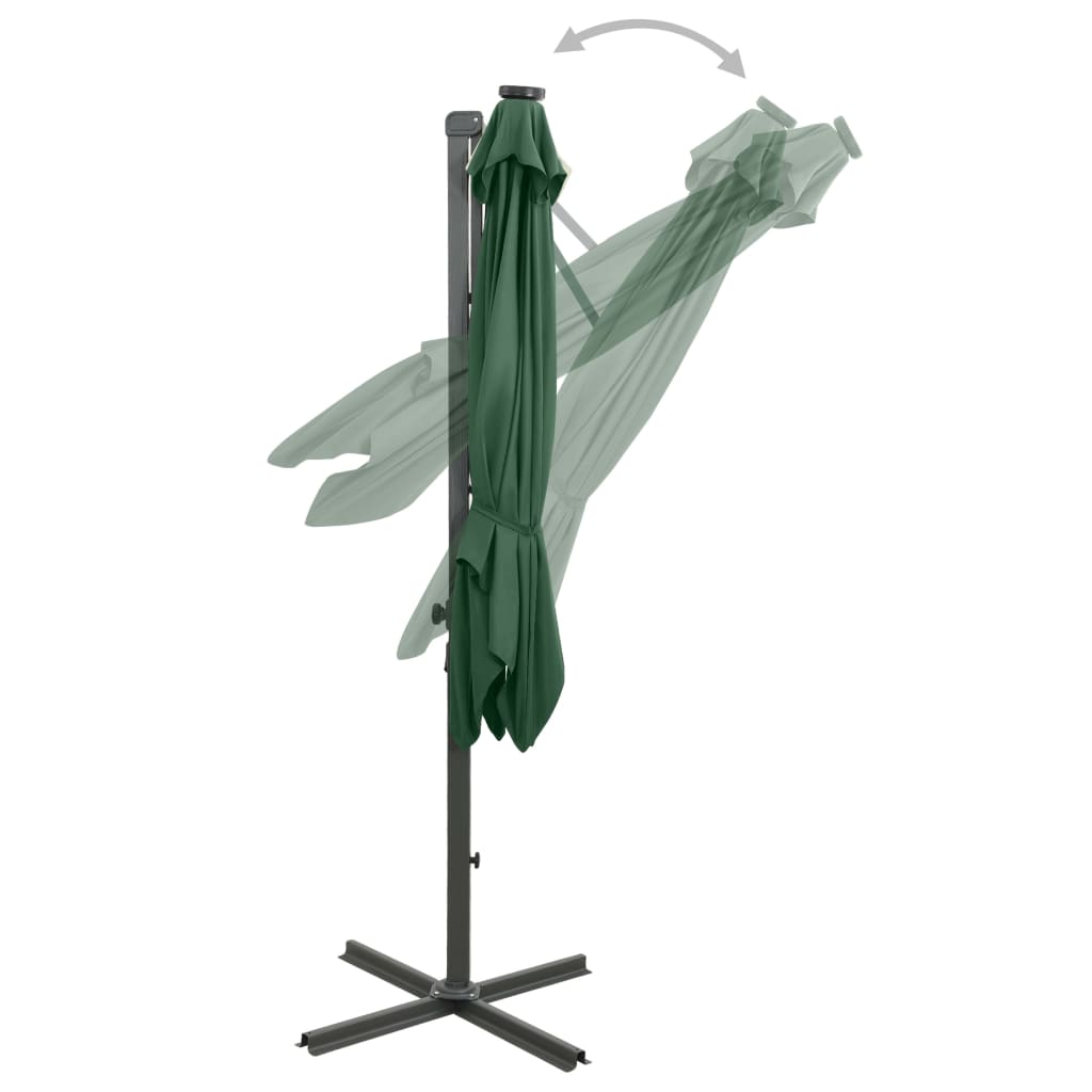 Umbrelă în consolă cu stâlp și LED-uri, verde, 250 cm