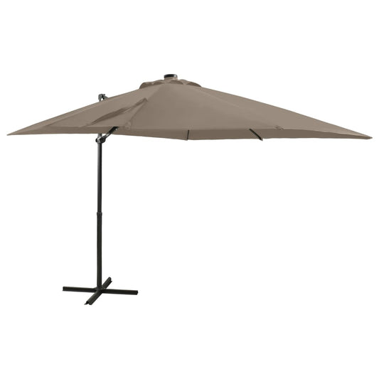 Umbrelă în consolă cu stâlp și LED-uri, taupe, 250 cm