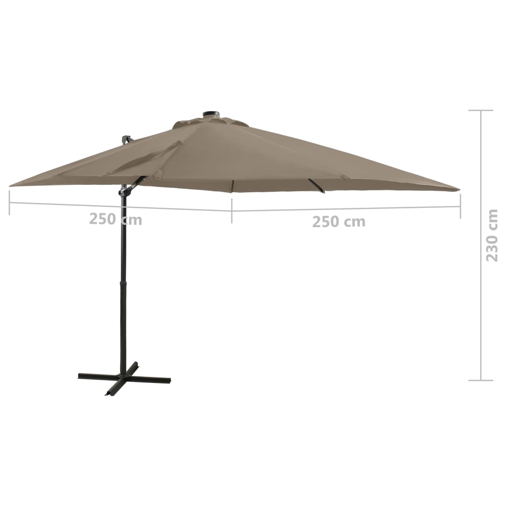 Umbrelă în consolă cu stâlp și LED-uri, taupe, 250 cm