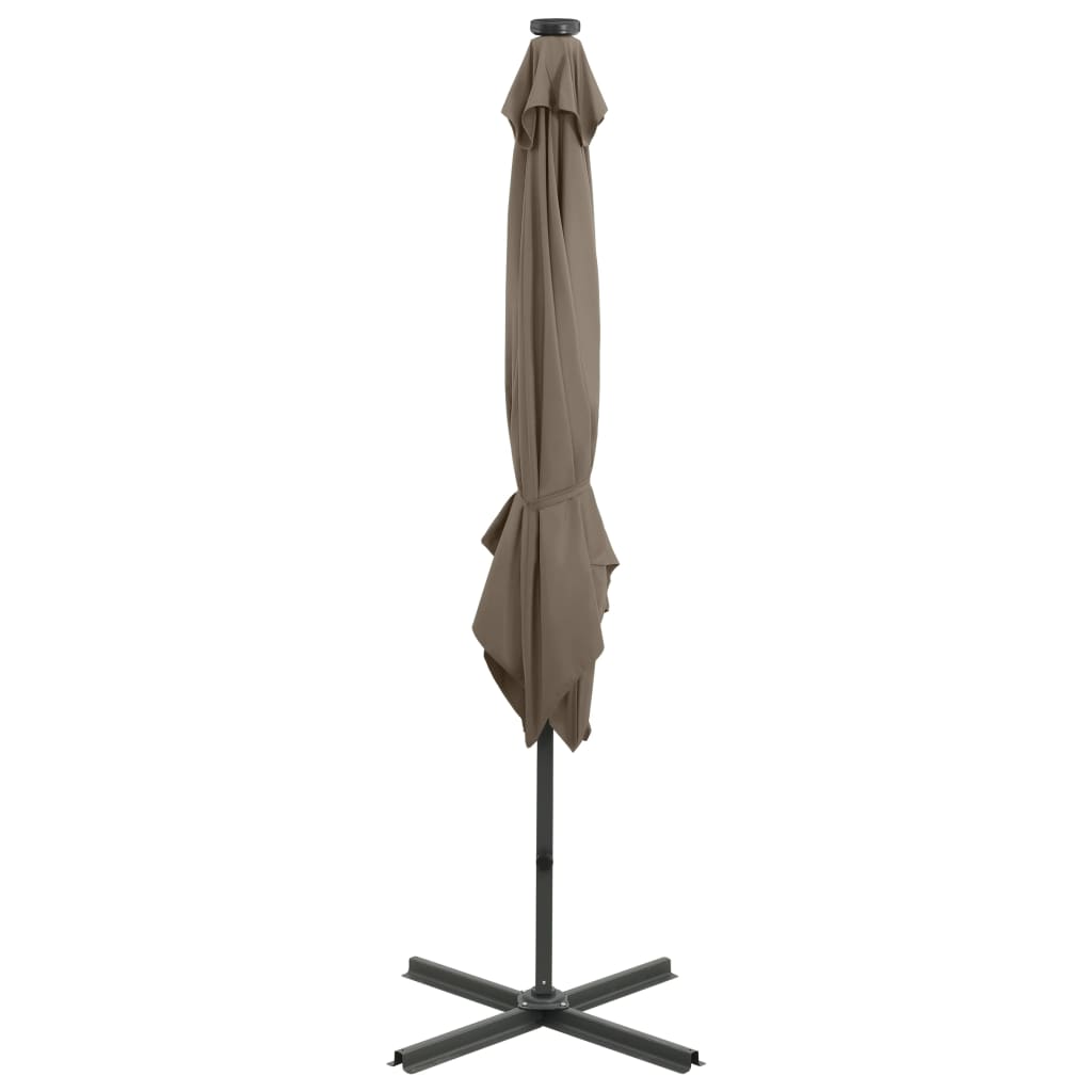 Umbrelă în consolă cu stâlp și LED-uri, taupe, 250 cm