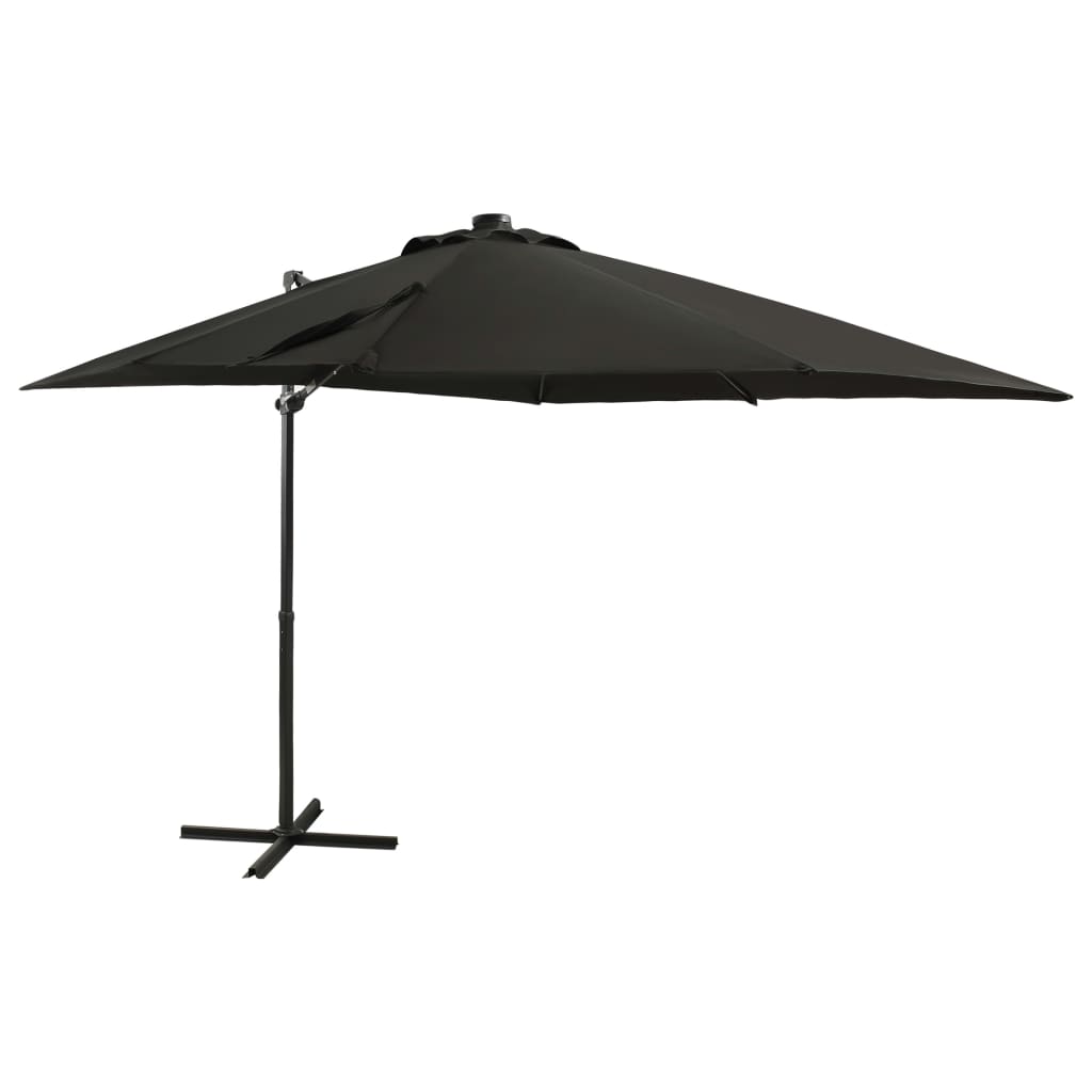 Umbrelă în consolă cu stâlp și LED-uri, negru, 250 cm