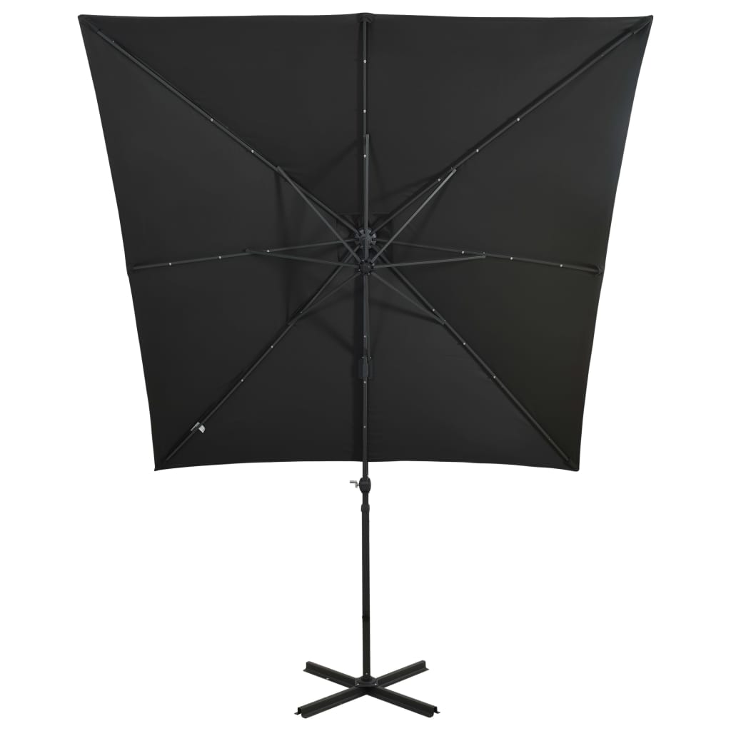 Umbrelă în consolă cu stâlp și LED-uri, negru, 250 cm