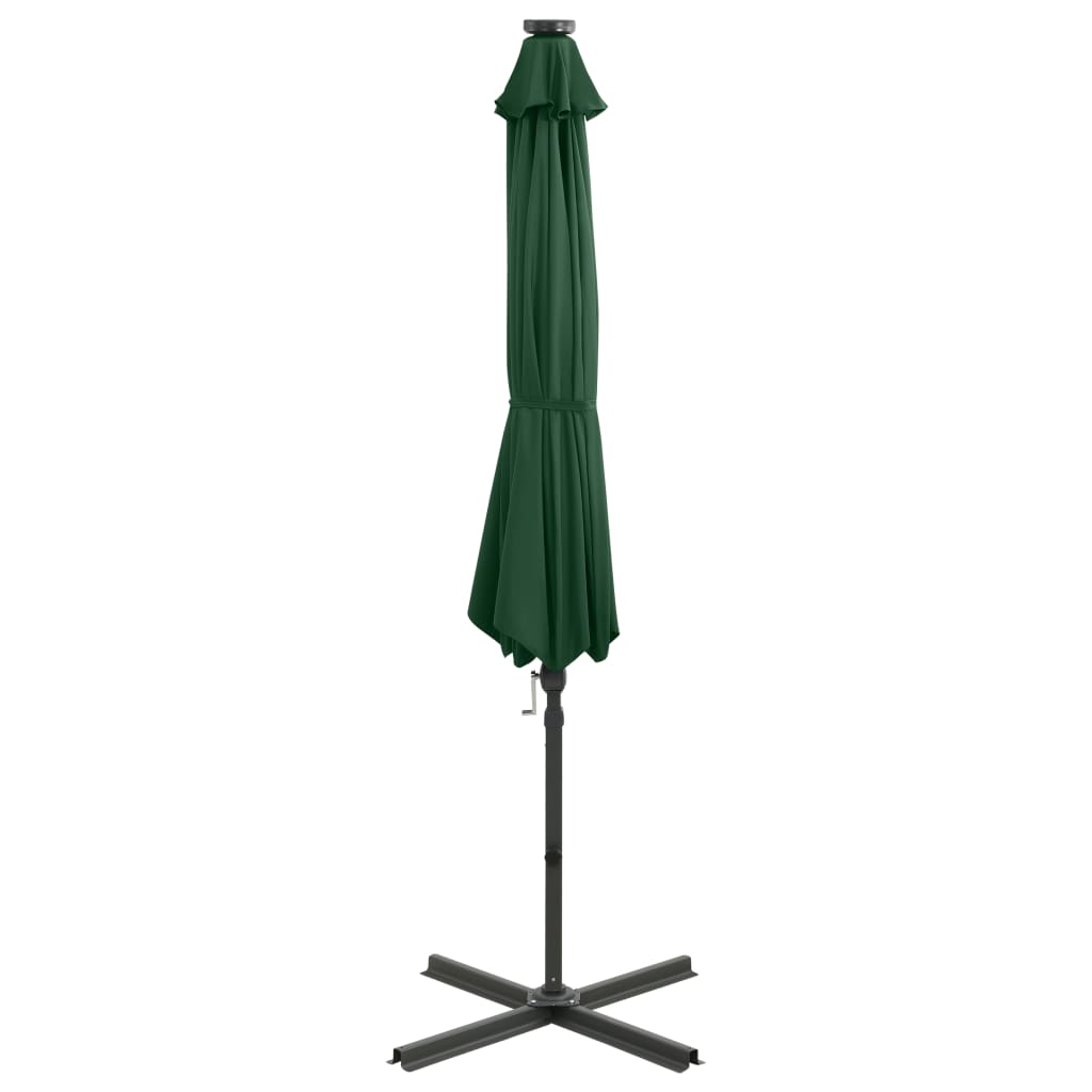 Umbrelă în consolă cu stâlp și LED-uri, verde, 300 cm