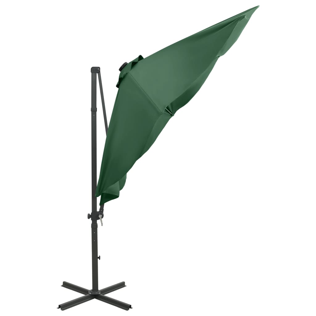 Umbrelă în consolă cu stâlp și LED-uri, verde, 300 cm