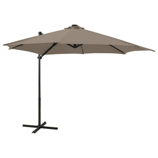 Umbrelă în consolă cu stâlp și LED-uri, taupe, 300 cm