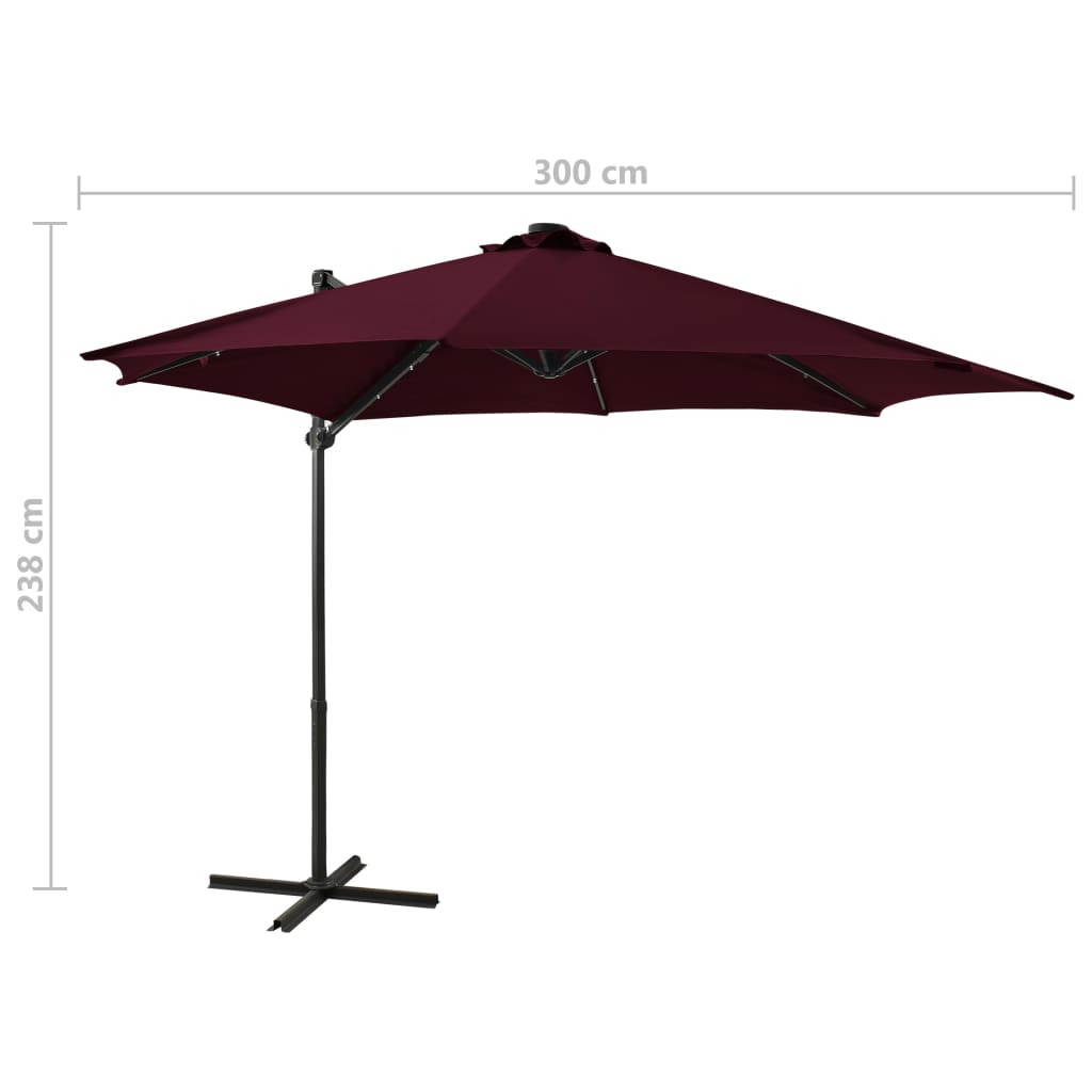 Umbrelă în consolă cu stâlp și LED-uri, roșu bordo, 300 cm