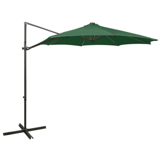 Umbrelă în consolă cu stâlp și LED-uri, verde, 300 cm