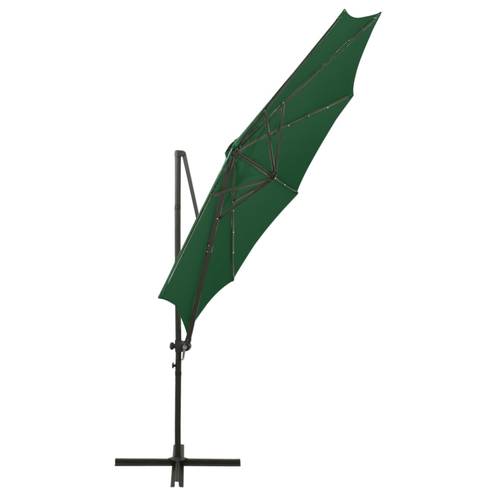 Umbrelă în consolă cu stâlp și LED-uri, verde, 300 cm