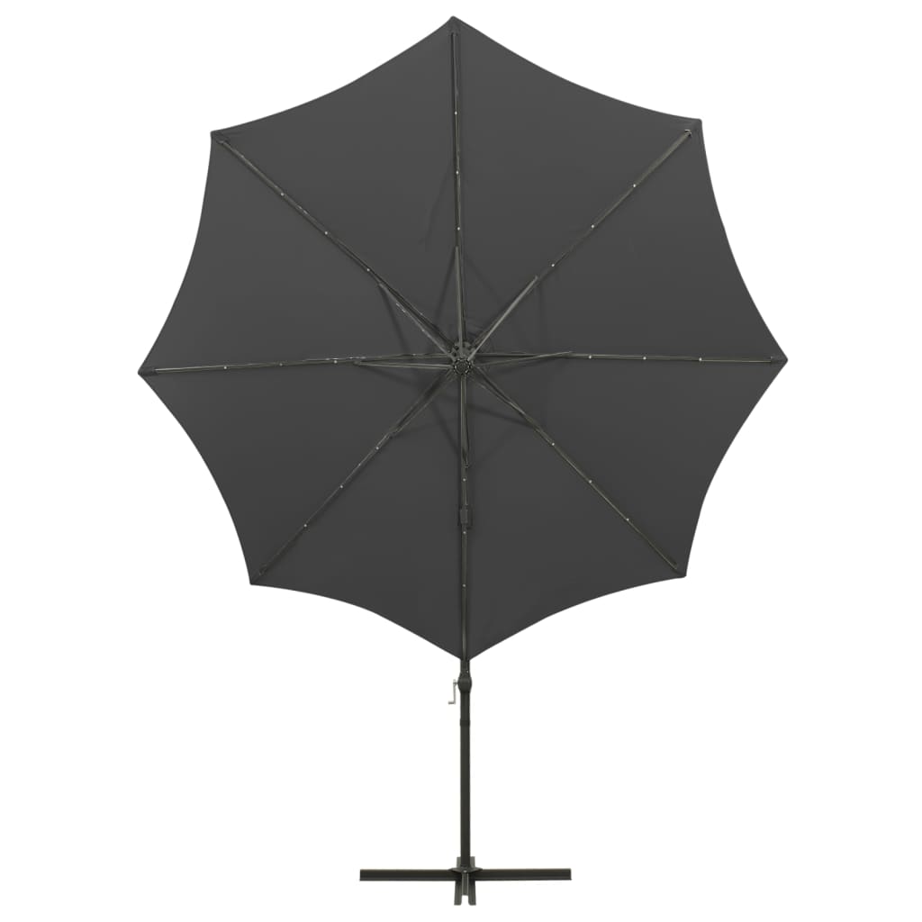 Umbrelă în consolă cu stâlp și LED-uri, antracit, 300 cm