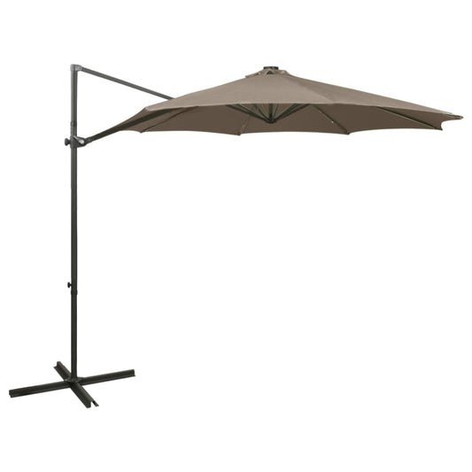 Umbrelă în consolă cu stâlp și LED-uri, taupe, 300 cm