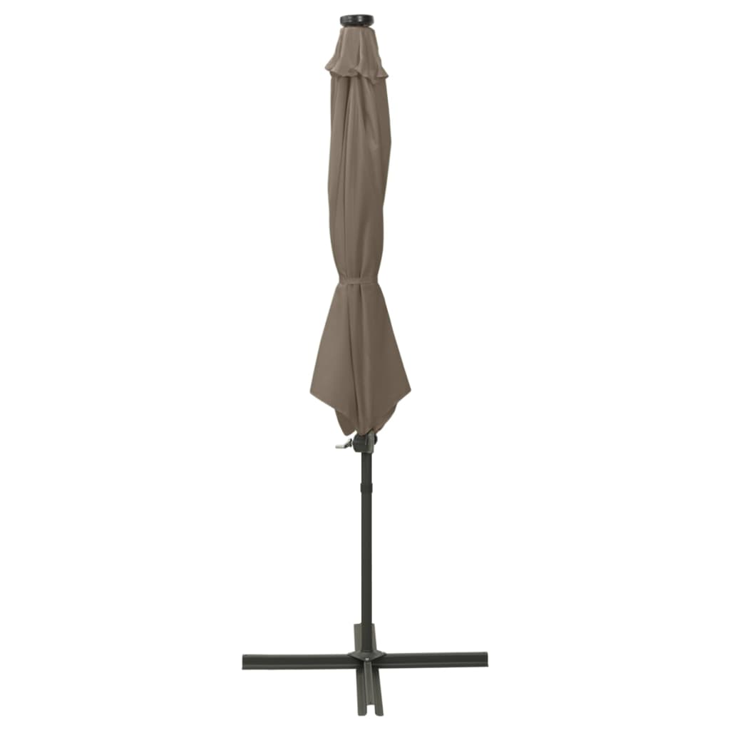 Umbrelă în consolă cu stâlp și LED-uri, taupe, 300 cm