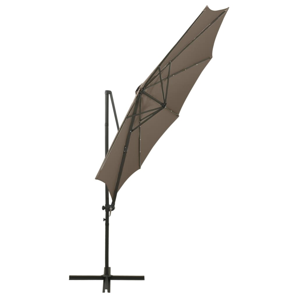 Umbrelă în consolă cu stâlp și LED-uri, taupe, 300 cm