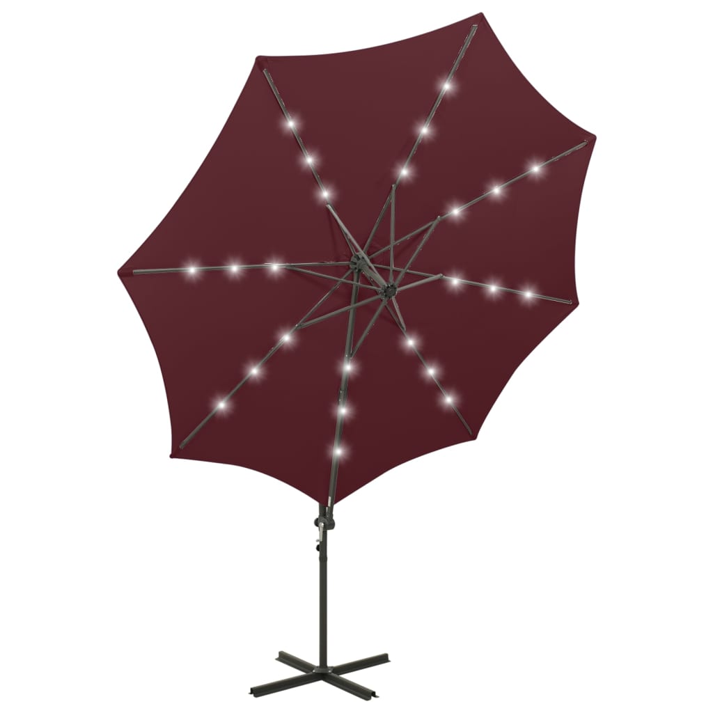 Umbrelă în consolă cu stâlp și LED-uri, roșu bordo, 300 cm