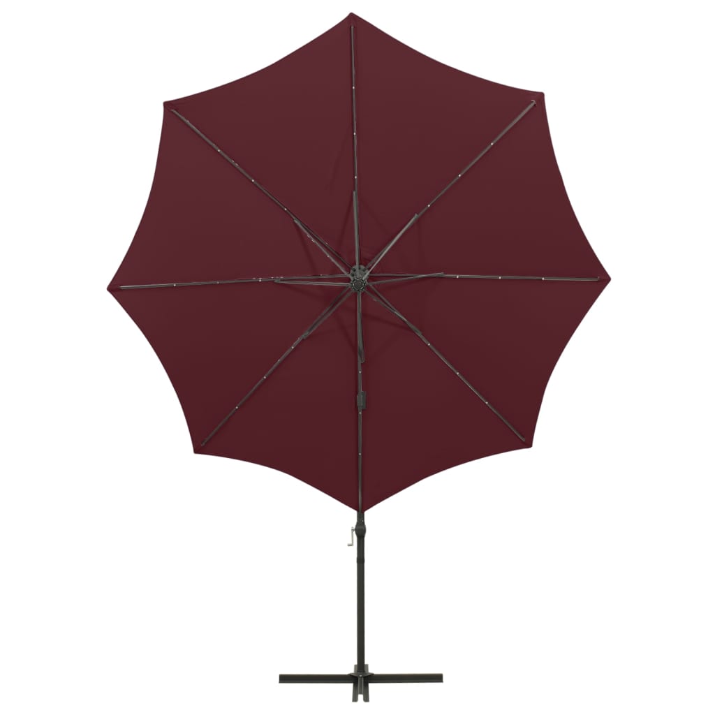 Umbrelă în consolă cu stâlp și LED-uri, roșu bordo, 300 cm