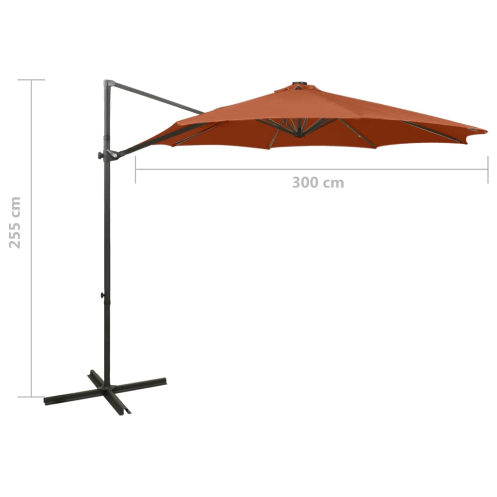 Umbrelă în consolă cu stâlp și LED-uri, cărămiziu, 300 cm