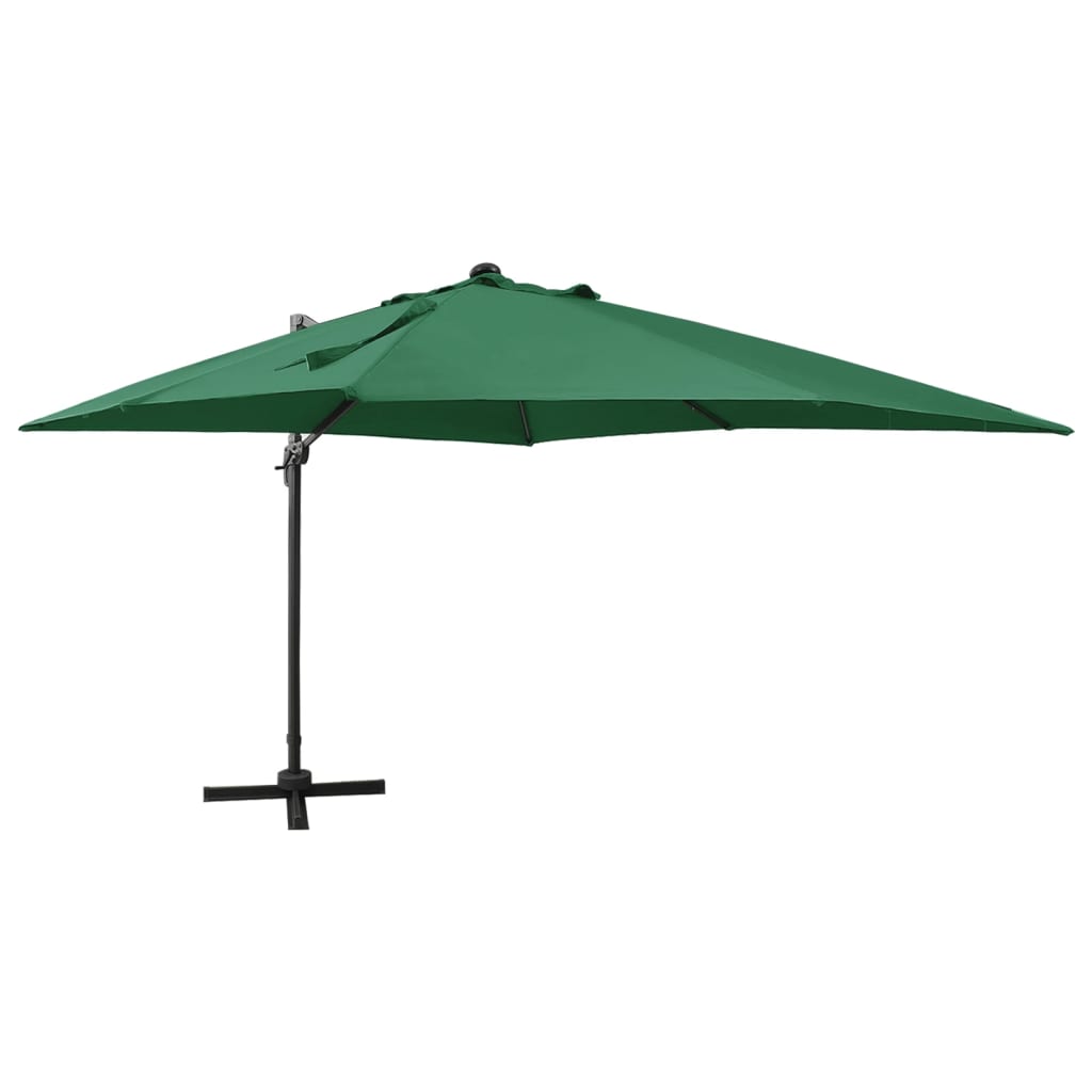 Umbrelă în consolă cu stâlp și LED-uri, verde, 300 cm