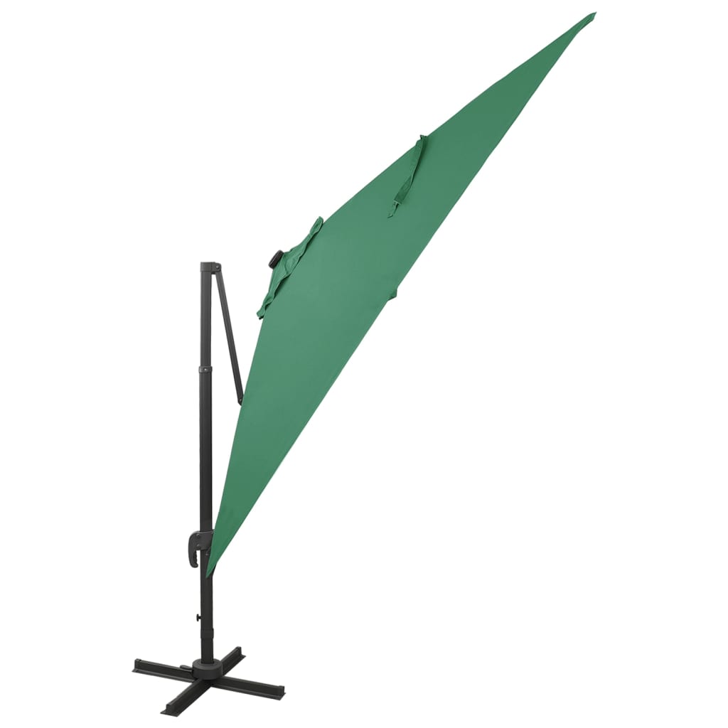 Umbrelă în consolă cu stâlp și LED-uri, verde, 300 cm