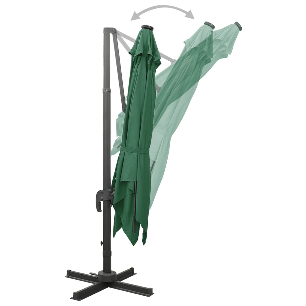 Umbrelă în consolă cu stâlp și LED-uri, verde, 300 cm