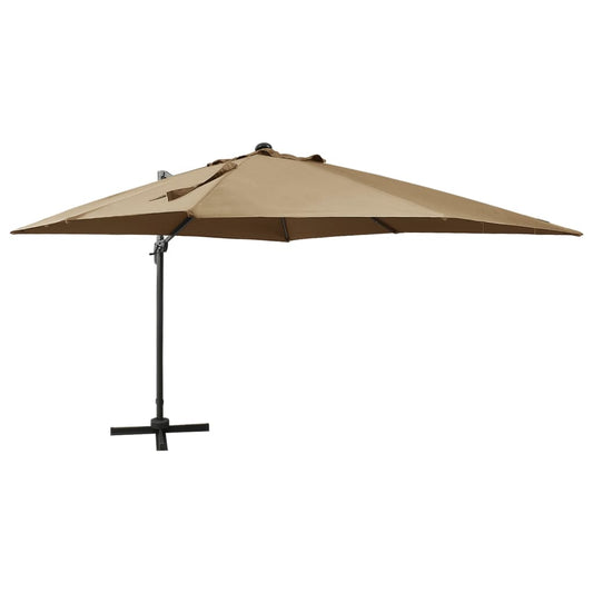 Umbrelă în consolă cu stâlp și LED-uri, taupe, 300 cm