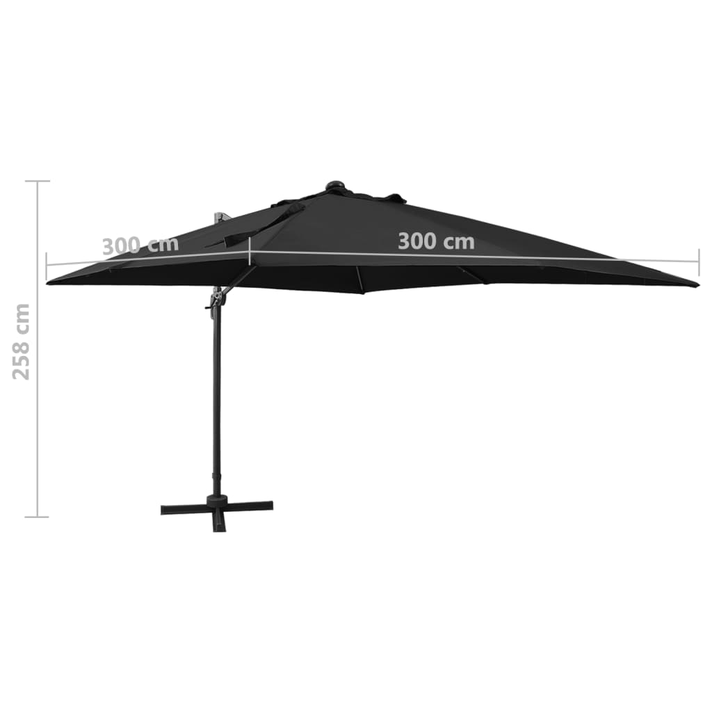 Umbrelă în consolă cu stâlp și LED-uri, negru, 300 cm