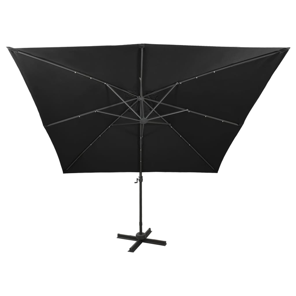 Umbrelă în consolă cu stâlp și LED-uri, negru, 300 cm