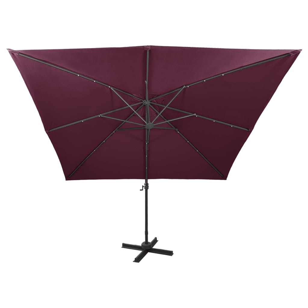 Umbrelă în consolă cu stâlp și LED-uri, roșu bordo, 300 cm