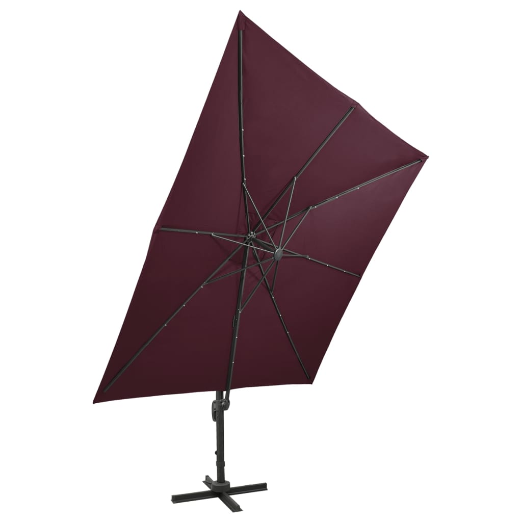 Umbrelă în consolă cu stâlp și LED-uri, roșu bordo, 300 cm