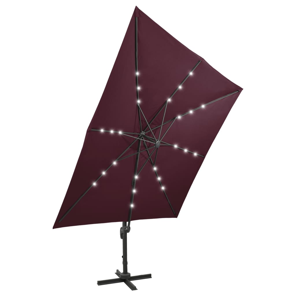 Umbrelă în consolă cu stâlp și LED-uri, roșu bordo, 300 cm