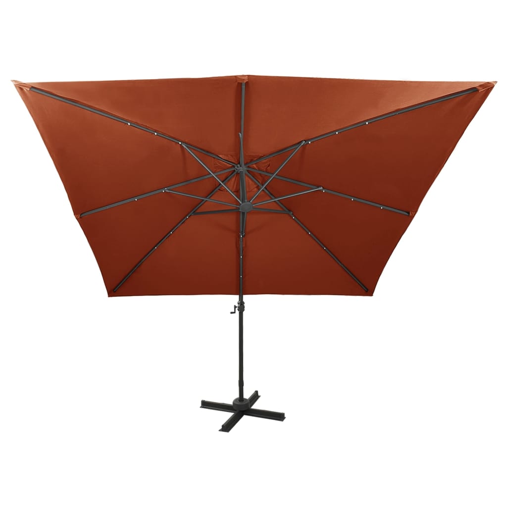 Umbrelă în consolă cu stâlp și LED-uri, cărămiziu, 300 cm