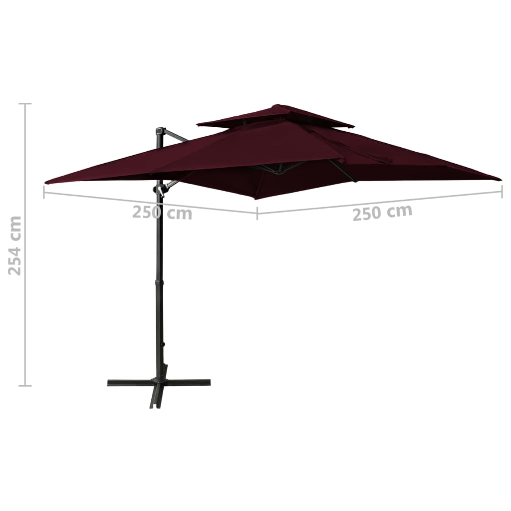 Umbrelă în consolă cu înveliș dublu, roșu bordo, 250x250 cm