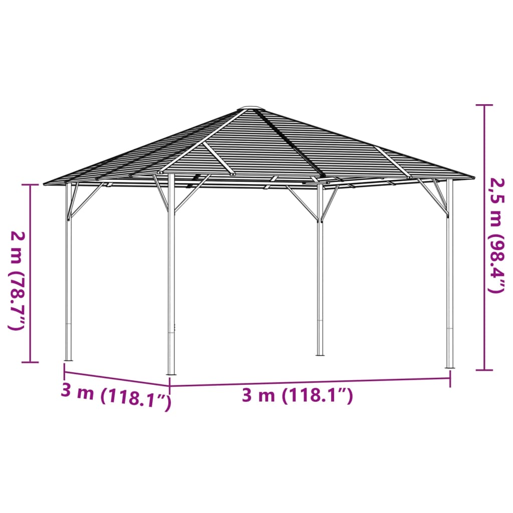 Foișor cu acoperiș, antracit, 3x3 m