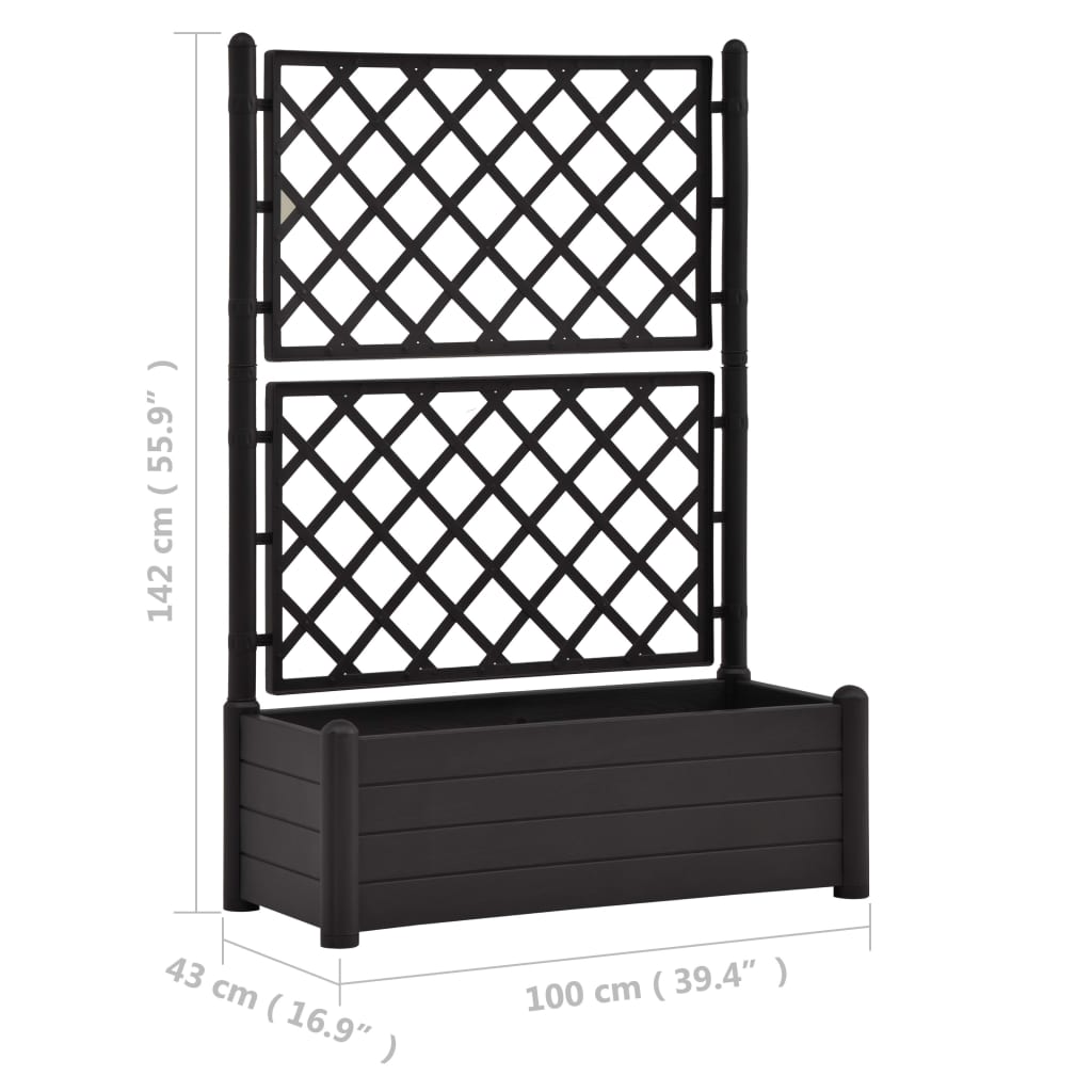 Jardinieră de grădină cu spalier, antracit, 100x43x142, PP