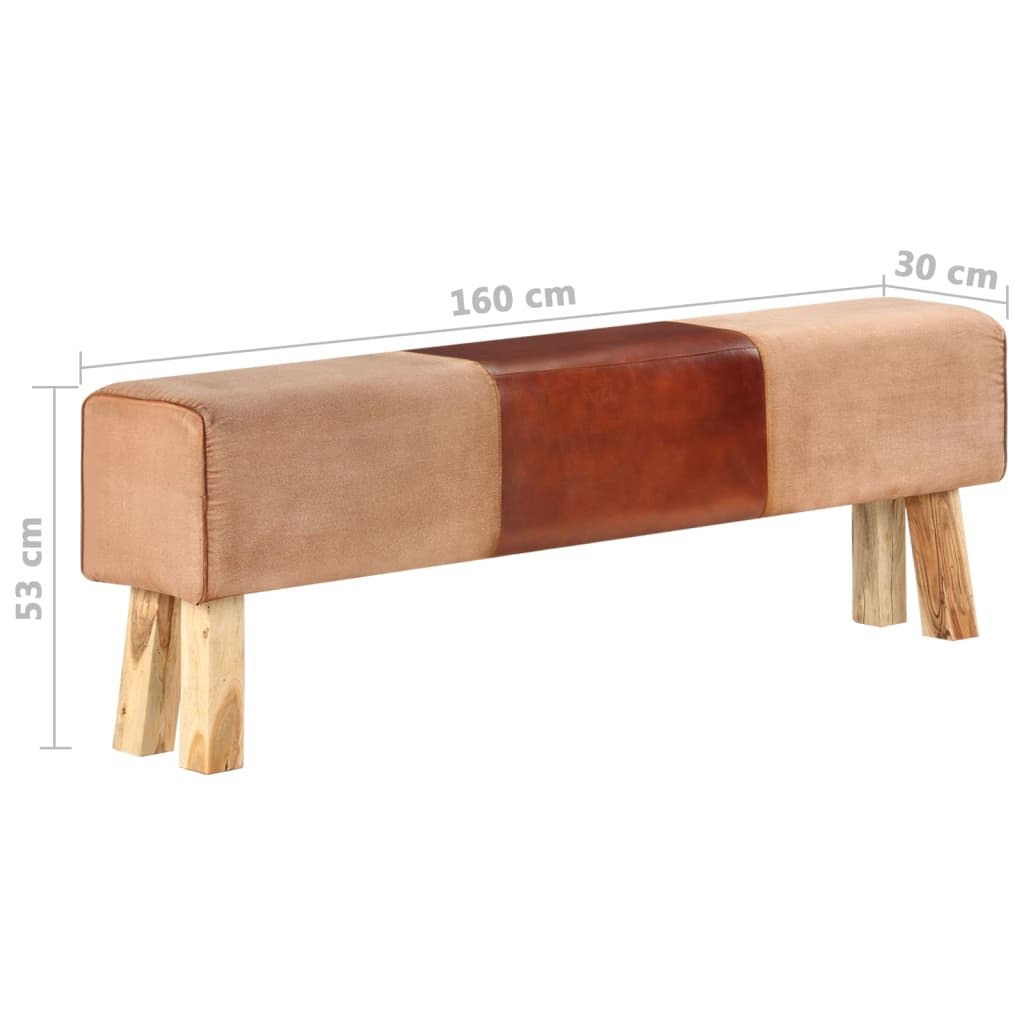 Bancă Bok gimnastică maro 160 cm piele naturală/lemn acacia