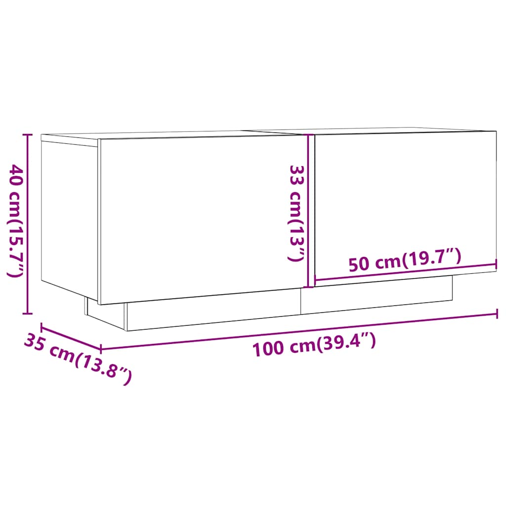 Comodă TV, alb extralucios, 100x35x40 cm, lemn prelucrat
