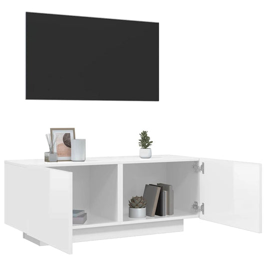 Comodă TV, alb extralucios, 100x35x40 cm, lemn prelucrat